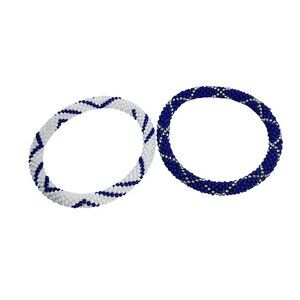 Pair OF Beaded Bracelets - White, Blue And Silver (6115)